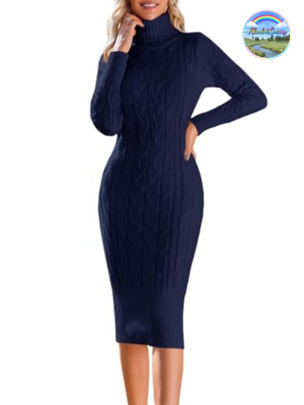 Womens Turtleneck Sweater Dress Ribbed Knit Bodycon Midi Maternity